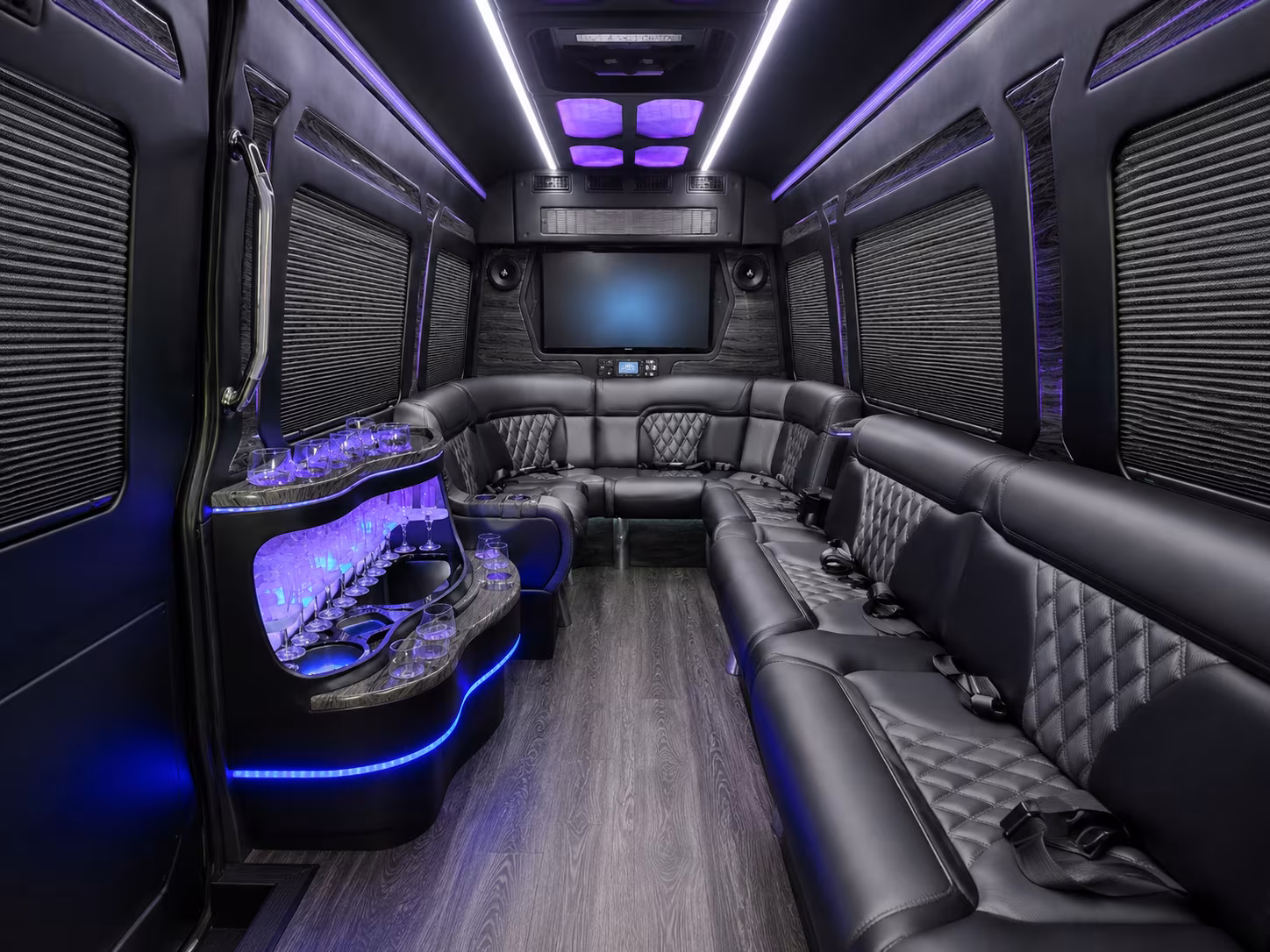 garland 50 passenger party bus inside